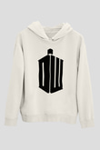 Unisex Doctor Who Baskılı Beyaz Kapüşonlu Sweatshirt