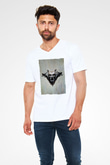 Unisex Drakula Baskılı Beyaz V Yaka Tshirt