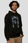 Unisex Drakula Baskılı Siyah Kapüşonlu Sweatshirt