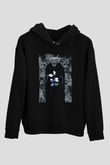 Unisex Drakula Baskılı Siyah Kapüşonlu Sweatshirt