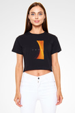 Unisex Dune Baskılı Siyah Crop Top T-shirt
