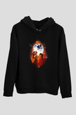 Unisex E.T. (E.T. the Extra-Terrestrial) Baskılı Siyah Kapüşonlu Sweatshirt