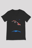 Unisex E.T. (E.T. the Extra-Terrestrial) Baskılı Siyah V Yaka T-shirt