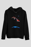 Unisex E.T. (E.T. the Extra-Terrestrial) Baskılı Siyah Kapüşonlu Sweatshirt
