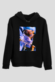 Unisex E.T. (E.T. the Extra-Terrestrial) Baskılı Siyah Kapüşonlu Sweatshirt