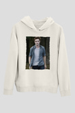 Unisex Edward Cullen Baskılı Beyaz Kapüşonlu Sweatshirt