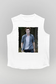Unisex Edward Cullen Baskılı Beyaz Kolsuz Tshirt