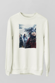 Unisex Everest Dağı Baskılı Beyaz Sweatshirt