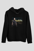 Unisex Faster Baskılı Siyah Kapüşonlu Sweatshirt