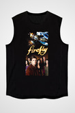 Unisex Firefly Baskılı Siyah Kolsuz Tişört