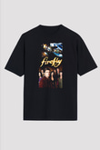 Unisex Firefly Baskılı Siyah Oversize Tişört
