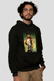 Unisex First Blood Baskılı Siyah Kapüşonlu Sweatshirt