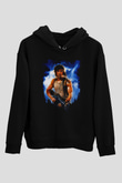 Unisex First Blood Baskılı Siyah Kapüşonlu Sweatshirt