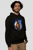 Unisex First Blood Baskılı Siyah Kapüşonlu Sweatshirt