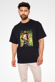 Unisex First Blood Baskılı Siyah Oversize Tişört