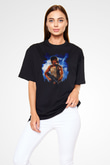 Unisex First Blood Baskılı Siyah Oversize Tshirt