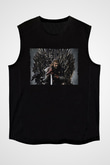 Unisex Game of Thrones Baskılı Siyah Unisex Kolsuz Tshirt
