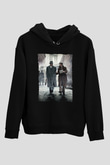 Unisex Genius Baskılı Siyah Kapüşonlu Sweatshirt