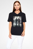 Unisex Genius Baskılı Siyah V Yaka Tshirt
