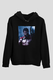 Unisex Gerard Butler 300 Spartalı Baskılı Siyah Kapüşonlu Sweatshirt