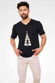 Unisex Gizli Gerçek (Run) Baskılı Siyah V Yaka Tshirt