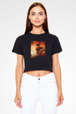 Unisex Gladyatör Baskılı Siyah Crop Top Tişört