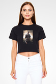 Unisex Gladyatör Baskılı Siyah Crop Top T-shirt