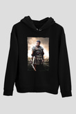 Unisex Gladyatör Baskılı Siyah Kapüşonlu Sweatshirt