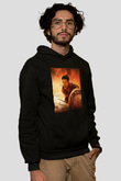 Unisex Gladyatör Baskılı Siyah Kapüşonlu Sweatshirt