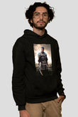 Unisex Gladyatör Baskılı Siyah Kapüşonlu Sweatshirt
