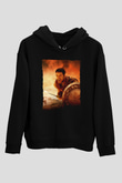 Unisex Gladyatör Baskılı Siyah Kapüşonlu Sweatshirt