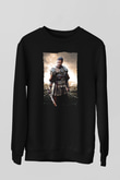 Unisex Gladyatör Baskılı Siyah Sweatshirt
