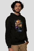 Unisex Glass Baskılı Siyah Kapüşonlu Sweatshirt