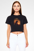 Unisex Godzilla Baskılı Siyah Crop Top Tshirt