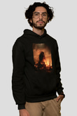 Unisex Godzilla Baskılı Siyah Kapüşonlu Sweatshirt