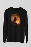 Unisex Godzilla Baskılı Siyah Sweatshirt