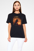 Unisex Godzilla Baskılı Siyah Tshirt
