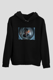 Unisex Greyhound Baskılı Siyah Kapüşonlu Sweatshirt
