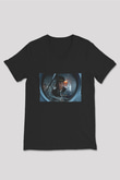 Unisex Greyhound Baskılı Siyah V Yaka Tshirt