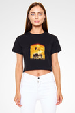 Unisex Gün Işığı (Sunshine) Baskılı Siyah Crop Top T-shirt