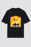Unisex Gün Işığı (Sunshine) Baskılı Siyah Oversize T-shirt