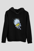 Unisex Guy Diamond Baskılı Siyah Kapüşonlu Sweatshirt
