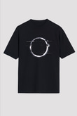 Unisex Halka (The Ring) Baskılı Siyah Oversize Tişört