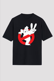 Unisex Hayalet Avcıları (Ghostbusters) Baskılı Siyah Oversize Tshirt