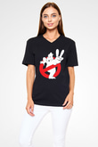 Unisex Hayalet Avcıları (Ghostbusters) Baskılı Siyah V Yaka Tshirt