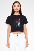 Unisex Hellboy Baskılı Siyah Crop Top Tişört