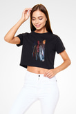 Unisex Hellboy Baskılı Siyah Crop Top Tişört