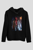 Unisex Hellboy Baskılı Siyah Kapüşonlu Sweatshirt