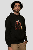 Unisex Hellboy Baskılı Siyah Kapüşonlu Sweatshirt