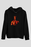 Unisex Hellboy Baskılı Siyah Kapüşonlu Sweatshirt